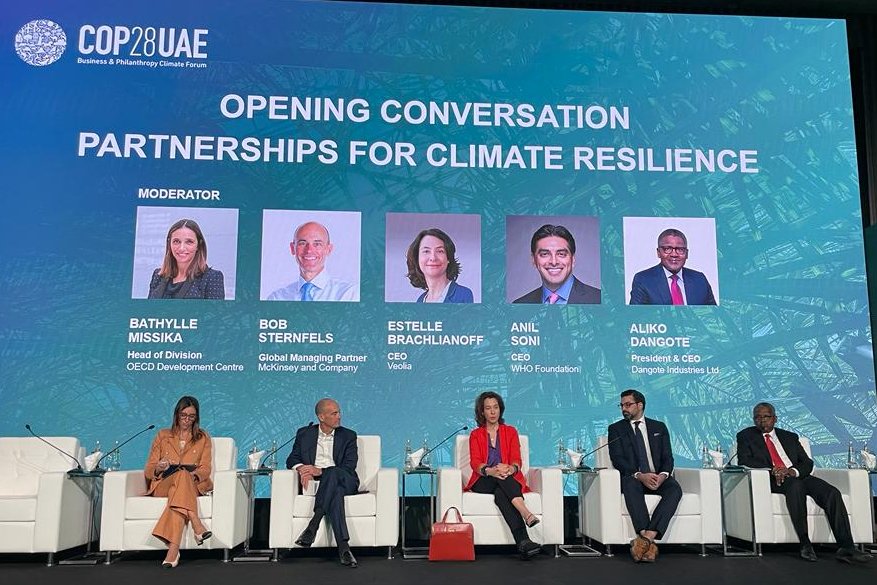 E_Brachlianoff's tweet photo. The key to climate mitigation is #energy.⚡But we must also tackle climate adaptation as #water cannot be taken for granted any more. That is why at #COP28, I am calling for a #NetZeroWater target, exactly like net zero carbon objectives have flourished over the past few years.💧

The good news is that a lot of solutions already exist and can be scaled up quickly. 

➡️ We know how to recycle wastewater and turn it into high-quality water, be it for #agriculture or even human consumption. 

In #Jordan, the As Samra wastewater treatment plant covers 25% of the whole country’s irrigation needs. In West Basin, #California, the Edward C. Little plant produces around 150,000 m3 of water every day, making it one of the largest water recycling facilities in the United States.

➡️ We know how to massively reduce leaks in networks thanks to smart sensors and #AI. In places like #Chile, where the river that goes into Santiago de Chile had a 75% flow reduction over the last 10 years, this kind of solution is critical. 

➡️ We know how to build green desalination plants. Veolia recently announced that in #Oman, it would soon run a water desalination plant on 100% renewable energy during daytime thanks to a large photovoltaic farm. 

That is how in 2022 alone, at @Veolia, we helped our clients save 320 million cubic meters of water.💧

It is not a matter of technology, because the tech is definitely here. It is now a matter of speed and scale. And here in #Dubai, I can feel how fast the awareness and willingness to act for water preservation are rising. 
Thanks to @bathylle , Bob Sternfels, @_AnilSoni, @AlikoDangote.

The time to act is now, let’s speed up!🌍