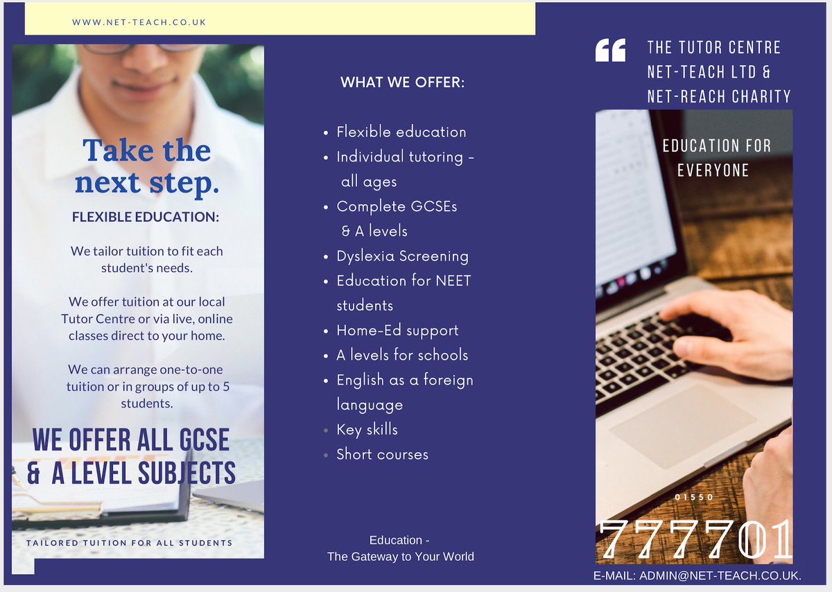 NetTeachLtd's tweet photo. We offer education for individuals and for schools. Give us a call to discuss your requirements: 01550 777701 https://t.co/oaDk9jJzGR