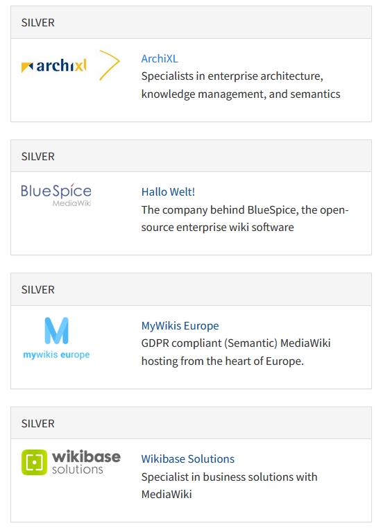 Semantic MediaWiki (@semanticmw) on Twitter photo Thank you to our sponsors!
<a href="/archixl/">ArchiXL</a> <a href="/BlueSpiceTweets/">BlueSpice MediaWiki</a> <a href="/MyWikisEU/">MyWikis Europe</a> and <a href="/WikibaseNL/">Wikibase Solutions</a>
and organizers <a href="/mwstake_group/">MediaWiki Stakeholders' Group</a> <a href="/KMA_HQ/">KM-A</a>, Juggel and <a href="/unipb/">Universität Paderborn</a> Thank you to our sponsors!
<a href="/archixl/">ArchiXL</a> <a href="/BlueSpiceTweets/">BlueSpice MediaWiki</a> <a href="/MyWikisEU/">MyWikis Europe</a> and <a href="/WikibaseNL/">Wikibase Solutions</a>
and organizers <a href="/mwstake_group/">MediaWiki Stakeholders' Group</a> <a href="/KMA_HQ/">KM-A</a>, Juggel and <a href="/unipb/">Universität Paderborn</a>