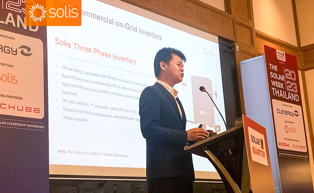 Solis_Inverters's tweet photo. #SolisConference in #Thailand ๐ The #SolarWeekThailand 2023 was a tremendous success, drawing over 70 enthusiastic participants. Simon presented Solis' groundbreaking C&I solutions tailored specifically for the Thai market, engaging attendees in insightful discussions.
Solis' booth, with captivating live displays, significantly elevated brand recognition among key players in Thailand, including investors and developers. Thanks to all for making it incredible! Stay tuned for more exciting updates, innovations, and bright energy from #Solis!
Solis: The World's 3rd Largest PV Inverter Manufacturer ๐
#solarenergy #smartenergy #cleanenergy #energytransition