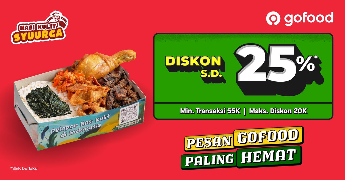 guys aku recommend bgt makanan ini. enak bgt guys. kalian wajib bgt cobain. aku recommend kalian beli via GoFood aja krna banyak promo <a href="/gofoodindonesia/">GoFood Indonesia</a>
#PalingHematLewatGoFood #PastiAdaPromo 
gjk.id/NasiKulitSyuur…
