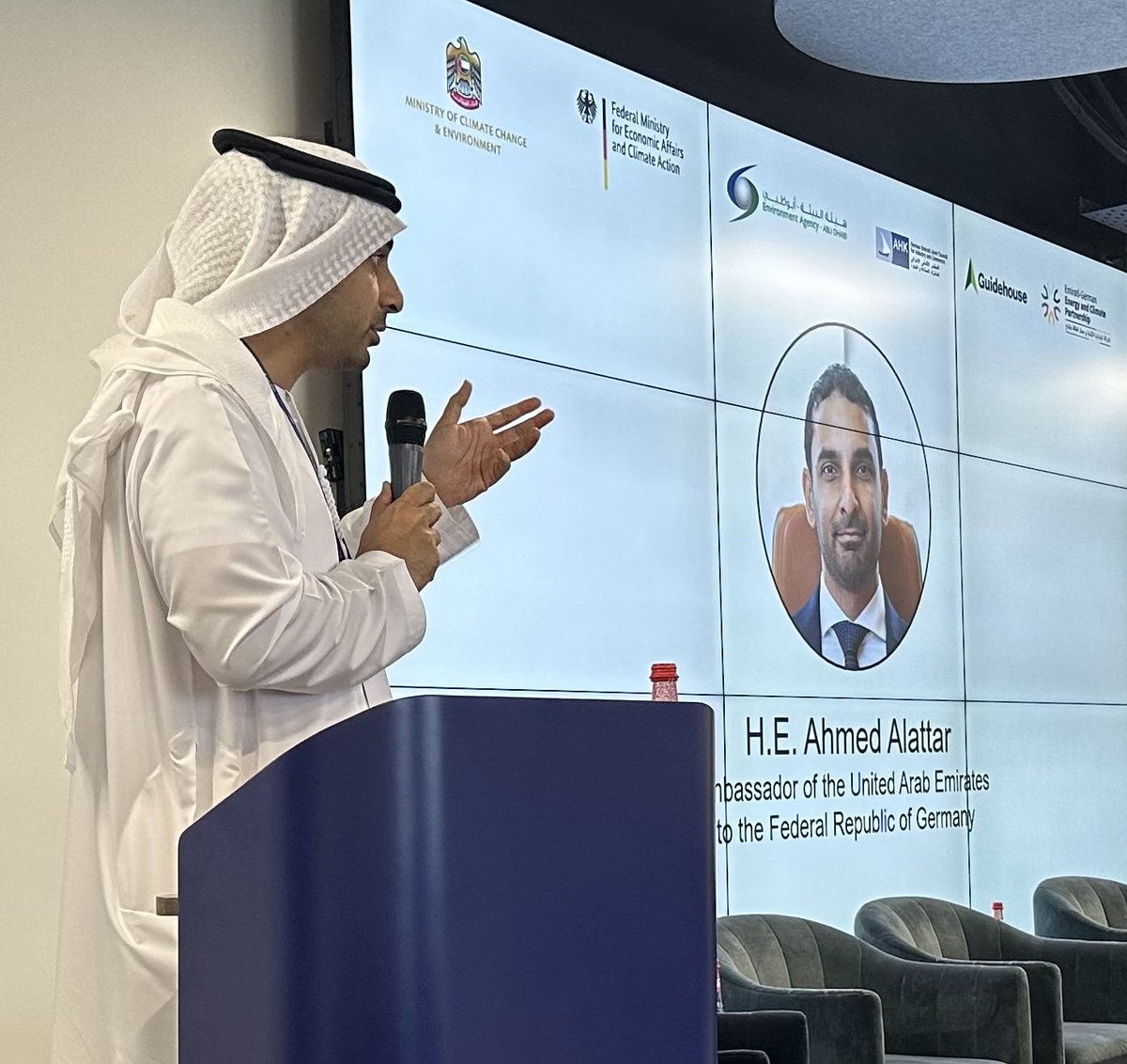 Just happening at ⁦<a href="/COP28_UAE/">COP28 UAE</a>⁩ - H.E. Ahmed Al-Attar closing a well-attended workshop on cross border carbon trade ⁦<a href="/UAEinBerlin/">UAE Embassy Berlin</a>⁩