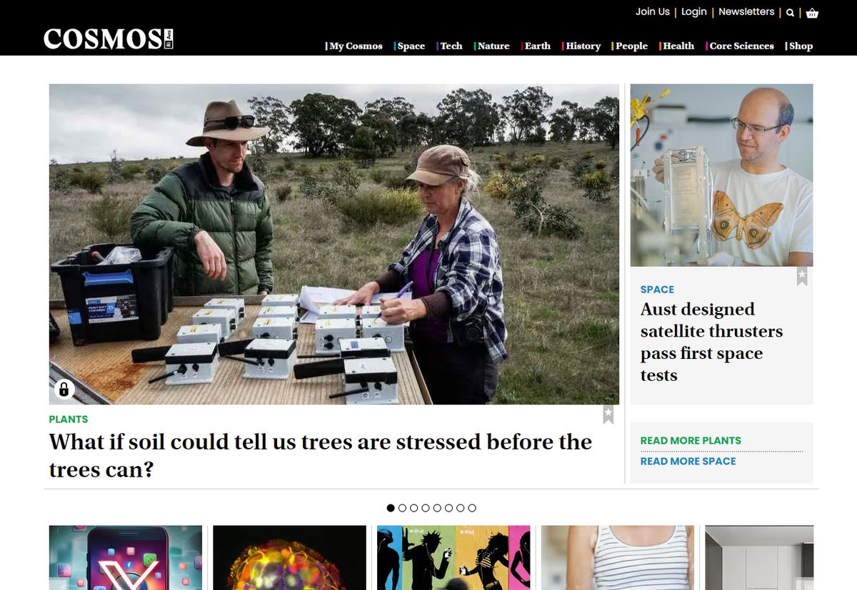 We're honored to be on the front page of Cosmos Magazine. It's a popular science magazine in Australia and they did a feature on our remote soil monitoring platform for ecological restoration. We're on the fourth year of developing out the system now and it's a consortium between