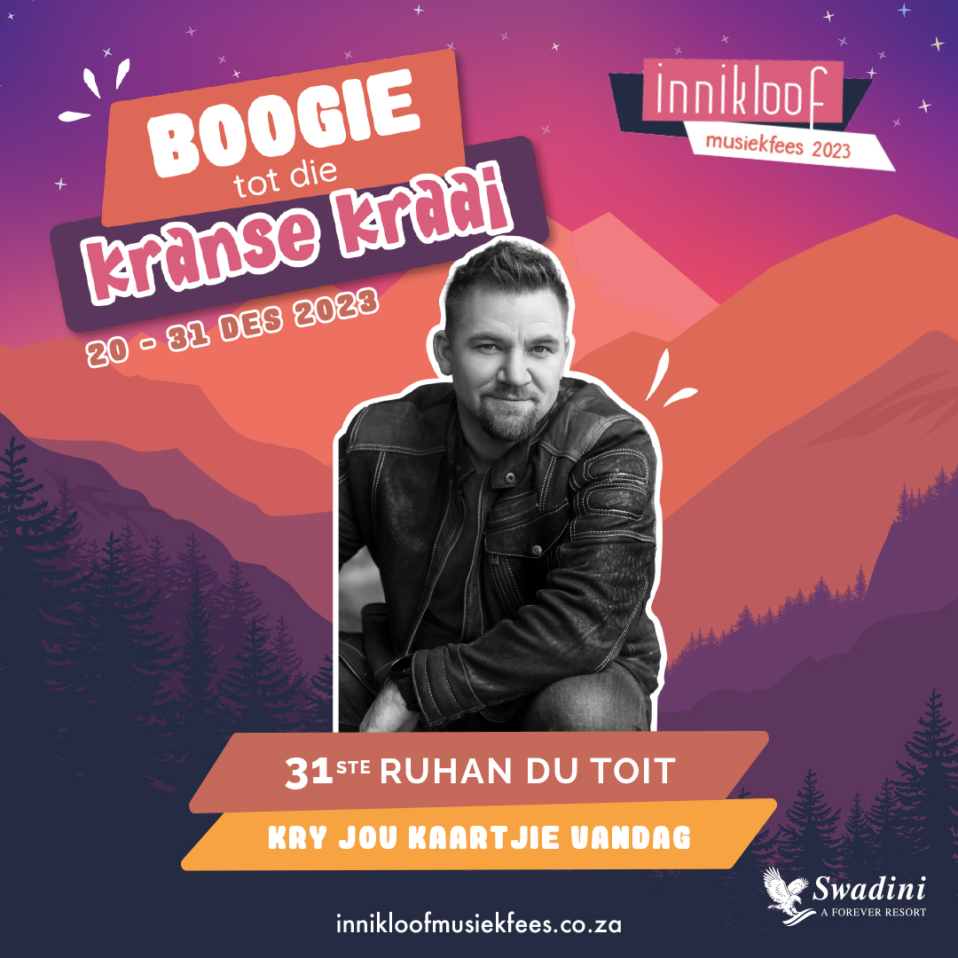 Ruhan sal op 31 Desember 2023 by #ForeverSwadini se INNIKLOOF Musiekfees optree.
📷Kaartjies is NOU beskikbaar vir aankoop -
Visit innikloofmusiekfees.co.za
