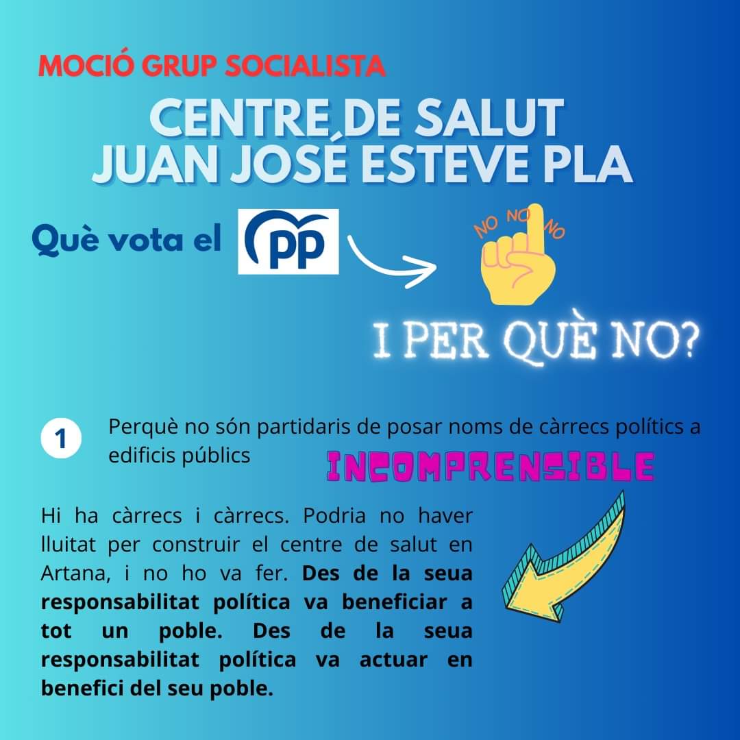 PSPVArtana's tweet photo. 🏥El Centre de Salut d'Artana és la instala·lació més important que tenim. I és gràcies a Juanjo Esteve. Tots i totes ho sabem i ho reconeixem, menys el Sr. alcalde i el seu equip.
❎ Voten EN CONTRA  a que esta instal·lació porte el seu nom. 

 #AraSempreArtana🌹 https://t.co/BUXzXkOxN0