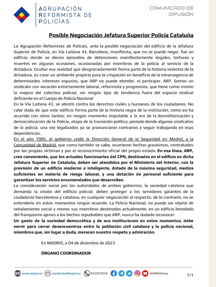 ARPolicias's tweet photo. ÚLTIMA HORA 📢📢 JEFATURA POLICÍA CATALUÑA https://t.co/89tq6uUvor