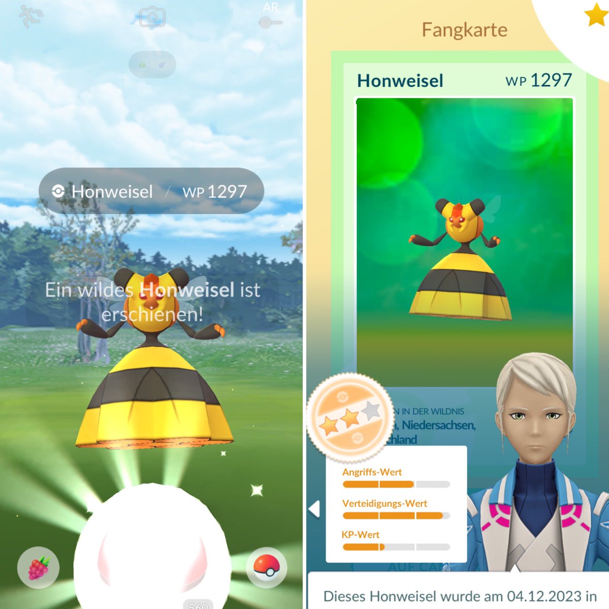 KathaBlueSky's tweet photo. Moin Moin ⚓️
💛🐝💛🐝💛🤗💛🐝💛🐝💛
A female honweisel as an end development in the wild ! I‘ve never had that seen before ! :o)
#GOsnaphot #PokemonGO https://t.co/RsOe34H9Zq