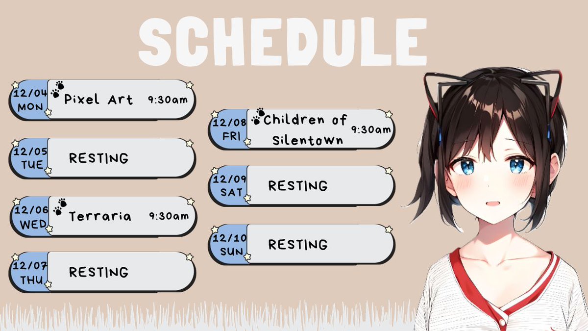 Yuuna_BlockGirl's tweet photo. 12/04~12/10 YUUNER Live schedule⏱️https://t.co/UGODL9ac0a  #vtuber #pixelartwork #terraria #chatting #aseprite https://t.co/pxyt6MUxRU