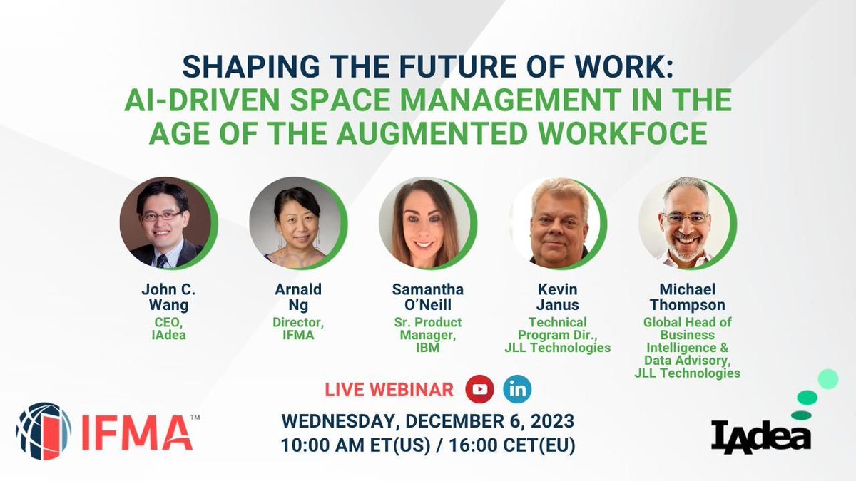 Have you signed up for our webinar yet? Join us in exploring "Shaping the Future of Work: AI-Driven Space Management in the Augmented Workforce."

📆 December 6, 2023
🕙 10 AM ET(US) / 4 PM CET (EU)

Sign up here 👉 buff.ly/46G1x3K 

#FacilityManagement #AI #Webinar