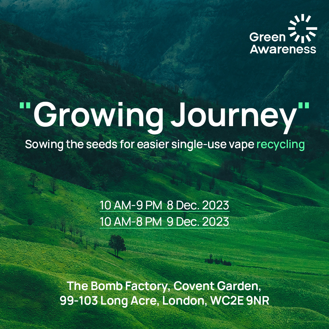Announcing the "Growing Journey" Pop-Up Store at The Bomb Factory, Covent Garden.

Join us on the 8th &amp; 9th Dec to see the progress of our program dedicated to raising public awareness about the responsible disposal of single-use vapes.
#Greenawareness #GrowingJourney #Recycle