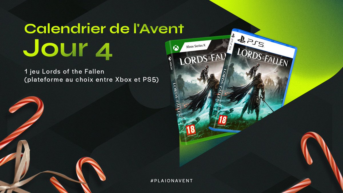 🎁 Calendrier de l’Avent: Jour 4 🎁

Vous pensez pouvoir battre le premier boss du jeu ? On vous propose de mettre la main sur #LordsofTheFallen !

Pour participer:
1️⃣ Follow <a href="/PLAION_FR/">PLAION France 🎮</a>
2️⃣ RT ce tweet
3️⃣ Commente ta plateforme

🎟 T.A.S le 18/12
🍀 3 gagnants

#PLAIONAvent