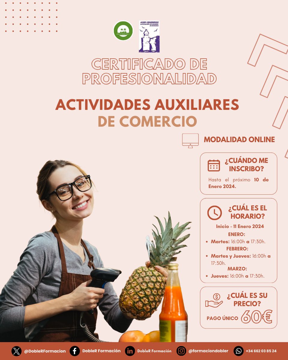 🛒| ¡NUEVO CURSO! ¡Potencia tu carrera en el mundo del comercio! Descubre nuestro curso con Certificación de Profesionalidad en Actividades de Auxiliar de Comercio.

📚| Adquiere habilidades esenciales: atención al cliente, gestión de inventario y técnicas de ventas.