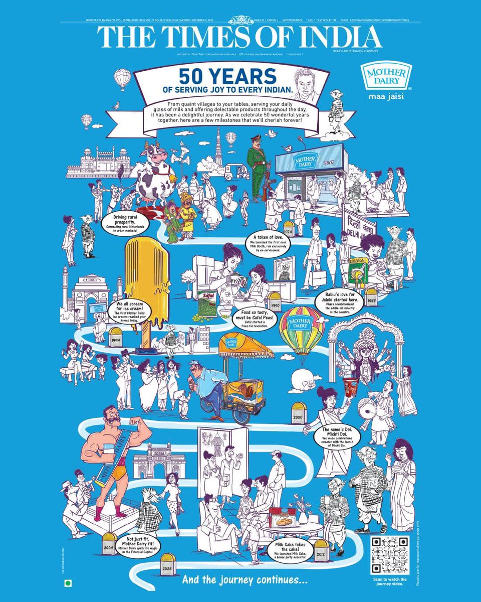 The @motherdairymilk ad in @timesofindia is a trip down memory lane! From the first Token Milk Booth to becoming a household name, each milestone tells a story of their wonderful journey. #Celebrating50Years #50YearsAndCounting #TheCommonMan