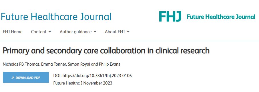 Want to find out more about primary and secondary care collaboration in clinical research? ❓ Why is it important? ❓ How do organisations (i.e @NIHRresearch, @rcgp) help support this work? 🎯 Examples ⭐️Future vision & opportunities for collaboration rcpjournals.org/content/future…