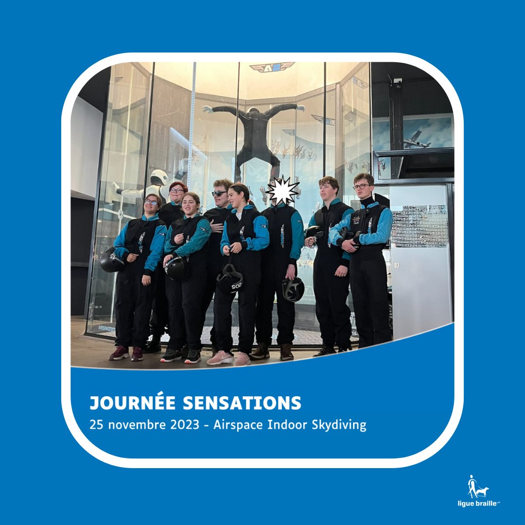Ce 25 novembre, la #LigueBraille organisait sa #JournéeSensations à l’Airspace Indoor #Skydiving. 8 jeunes de 16 à 25 ans y ont testé la simulation de chute libre. Un moment de dépassement de soi et d’adrénaline 
Plus d'infos : miniurl.be/r-4zvr
#UneAutreFaçonDeVoirLaVie