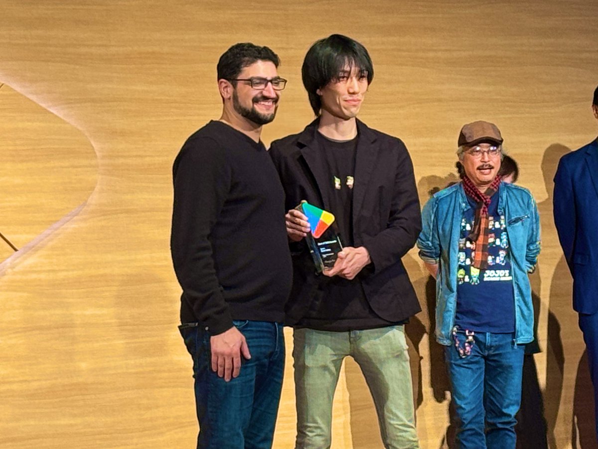 masashihan's tweet photo. 本日、Google Play ベストオブ2023 インディーゲーム部門大賞の授賞式がありました。。！トロフィーも頂きました。。！ありがとうございます！🏆 https://t.co/QraQiVqbKm