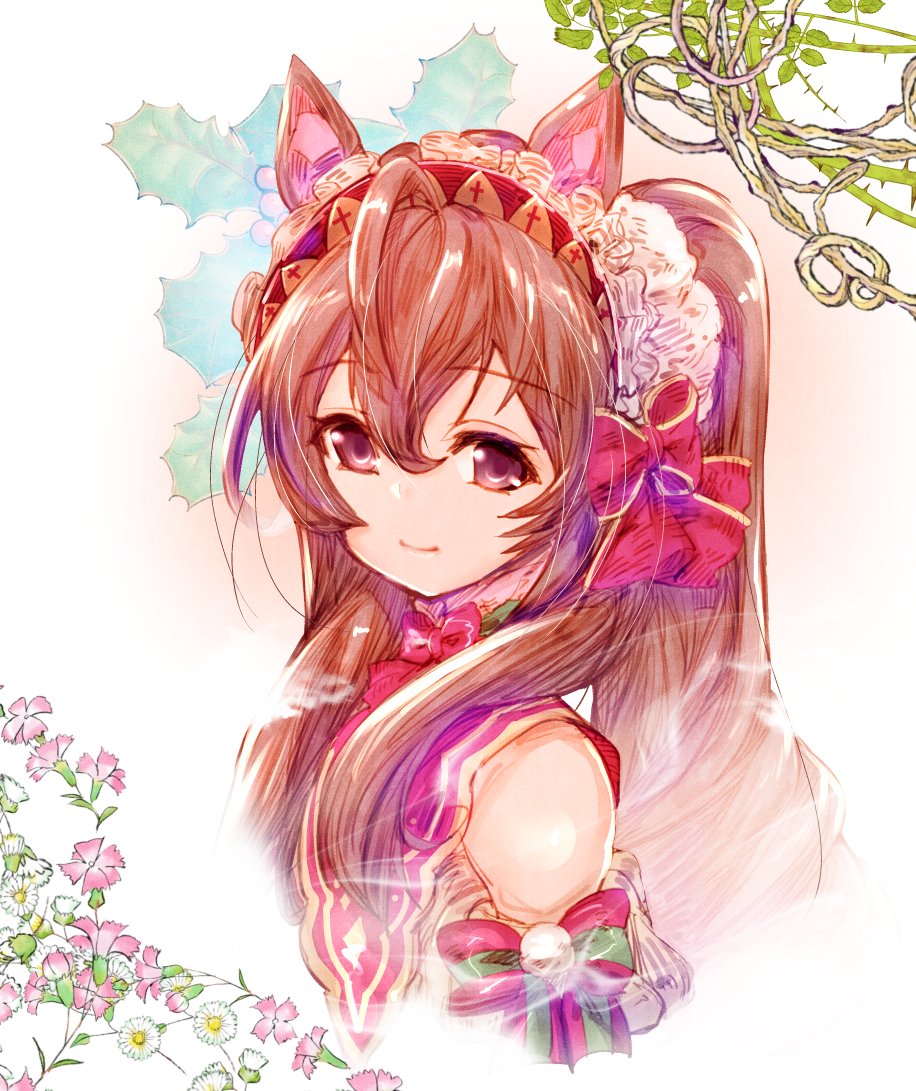 1girl solo long hair animal ears brown hair horse ears smile  illustration images