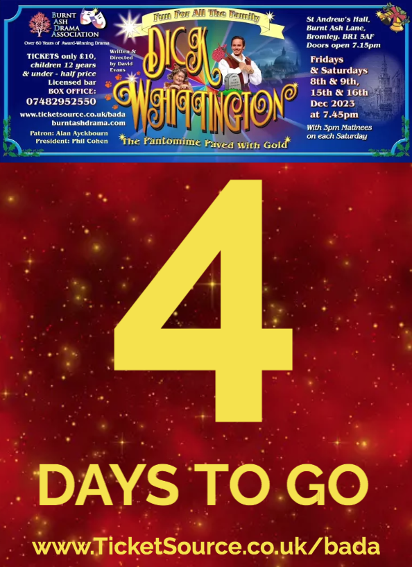 drama_ash's tweet photo. Only 4 Days To Go!  Come and see Dick Whittington - it's very funny and a lot of family-fun!  Get your tickets while they last from https://t.co/tMhTjfDgbT or by calling 07482 952 550  

#BADAWhittington https://t.co/TdlpI0j3RK