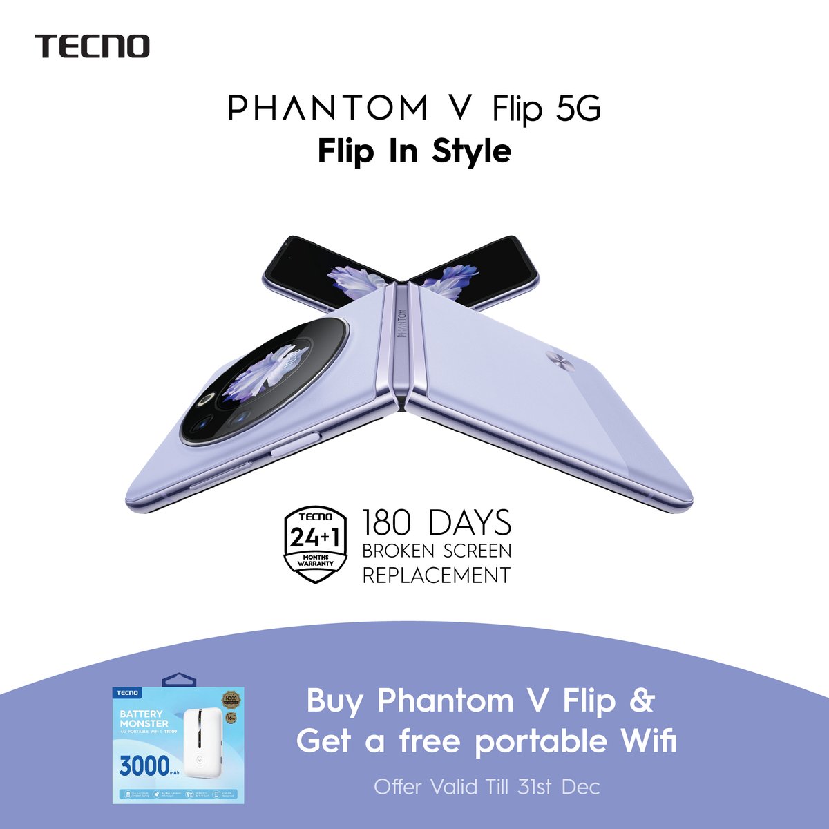 TECNOMobile254's tweet photo. Flip it, love it! 💙 Dive into the future with the Phantom V Flip. 📱✨ Buy today and get 180 days of worry-free usage – FREE broken screen replacement AND a bonus portable WiFi router! 🌐🎁 Stay connected in style.
#PhantomVFlip5G #TECNO #FlipInStyle https://t.co/nrhTOQGbi7