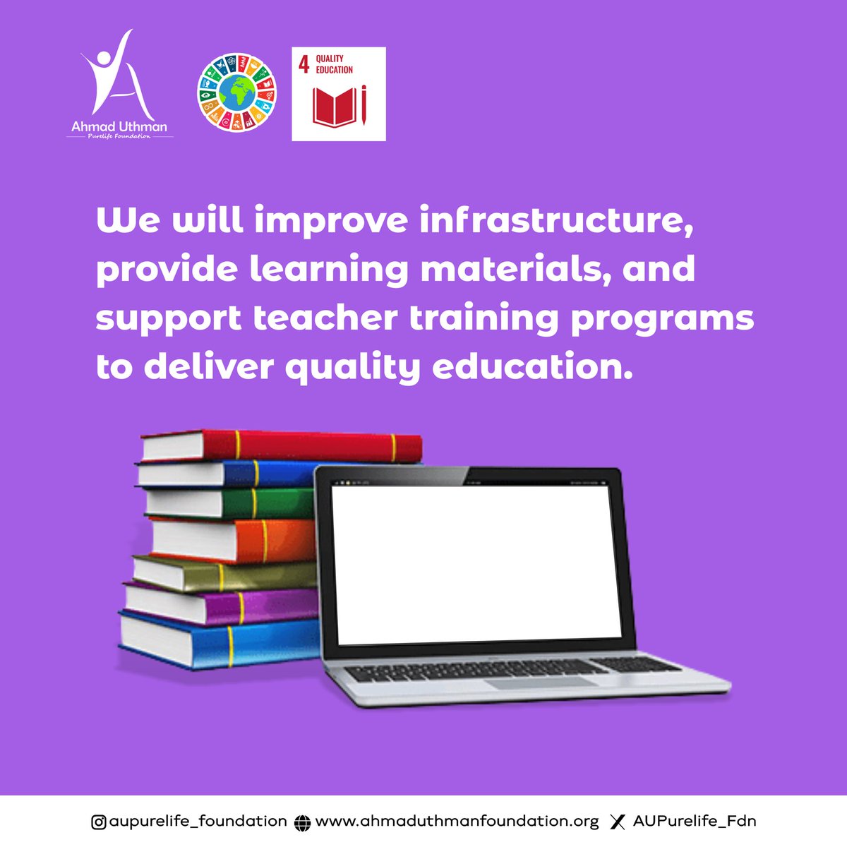 Empowering Nigeria's future through education!
Join us at Ahmad Uthman Purelife Foundation as we champion SDG 4, ensuring Quality Education for all in Nigeria.
#SDG4 #EducationForAll #Nigeria #sdgs #qualityeducation #sustainabledevelopment