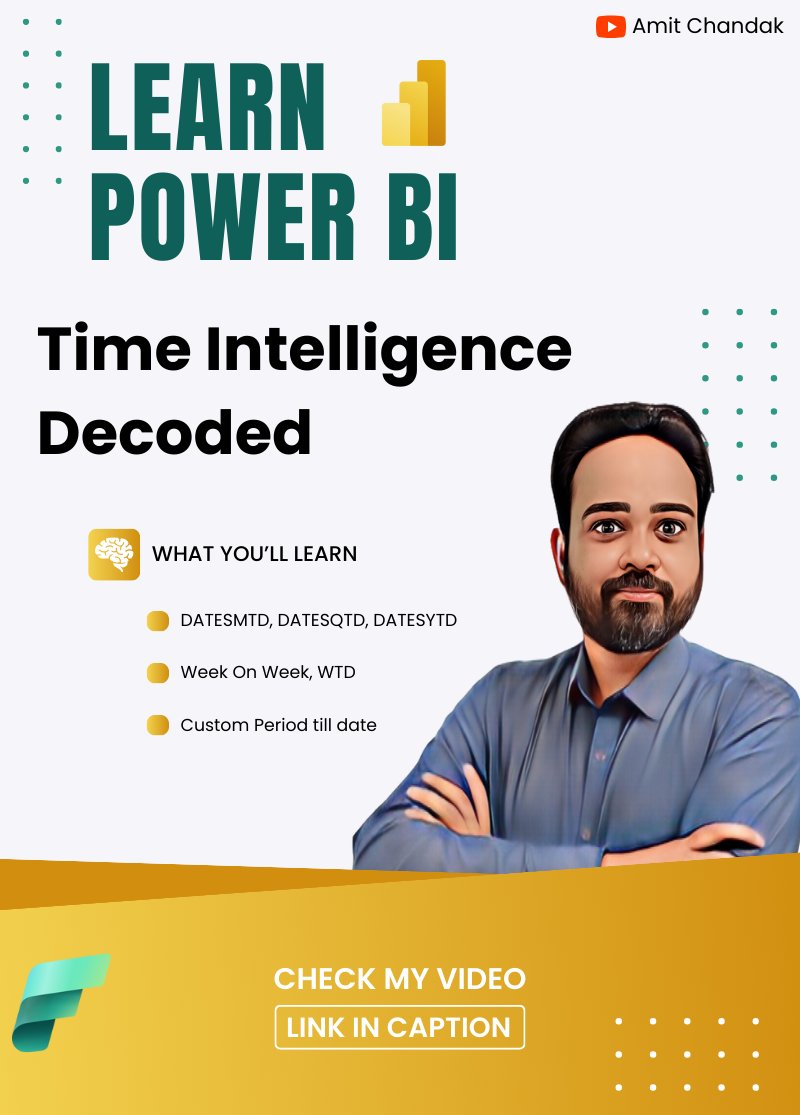 amitchandak78's tweet photo. Time Intelligence, DATESMTD, DATESQTD, DATESYTD, Week On Week, Week Till Date, Custom Period on Period, Custom Period till date: 
https://t.co/Axdk8C2WRj

#PowerBI #DAX  #DataAnalysis #PowerBISkills #TimeIntelligence #Analytics #LearnDAX #PowerBITutorials https://t.co/f1YspB2zCc