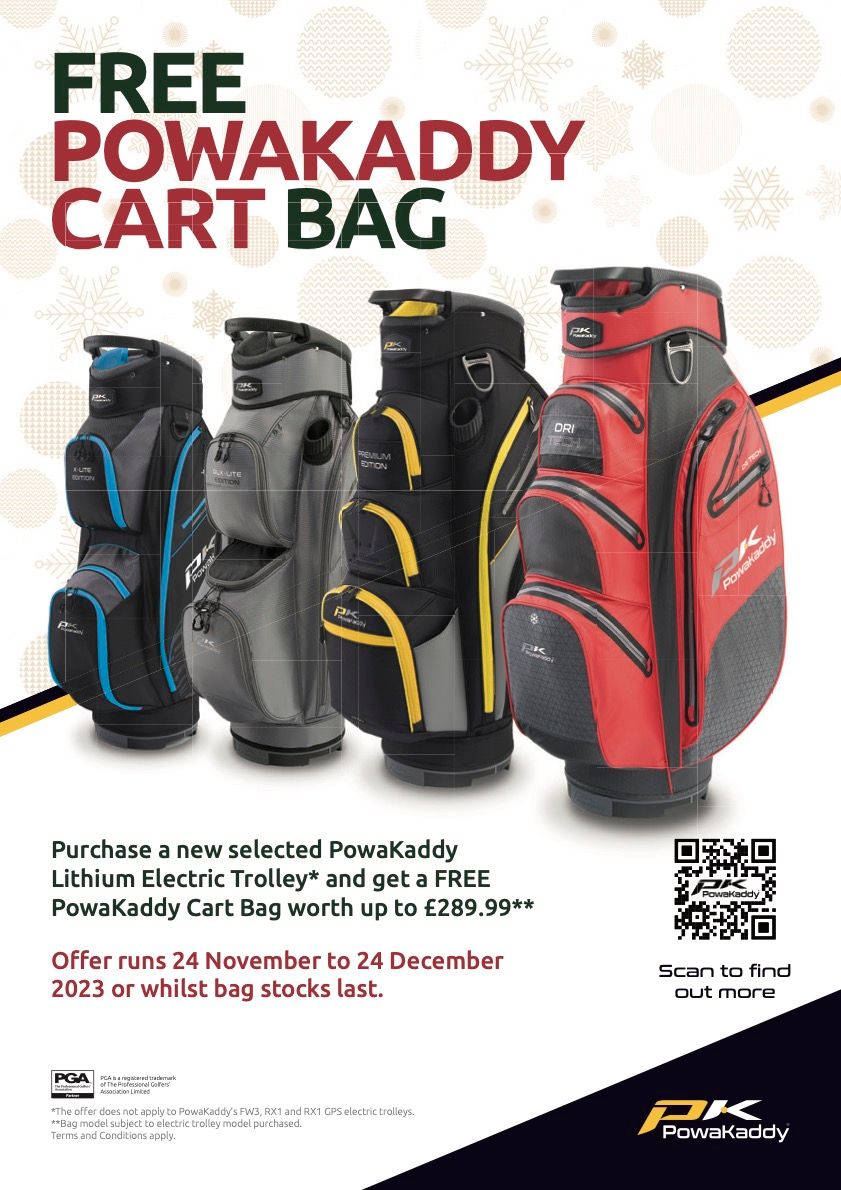 Purchase a Powakaddy Electric Trolley from Billericay Golf and receive a FREE Bag...hurry while stocks last!