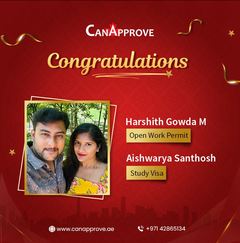 CanApproveDubai's tweet image. CanApprove is extremely glad to announce that Mr. Harshith Gowda and Ms. Aishwarya Santhosh have obtained their #OpenWorkPermit and #StudyVisa respectively. We&apos;re so happy for your success!

#CanApprove wishes you the best in your future endeavors!

#StudyVisaCanada #Canadapr