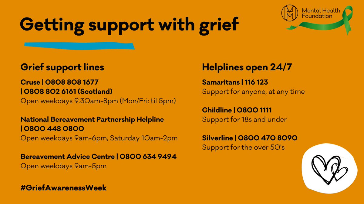 Mental Health Foundation (@mentalhealth) on Twitter photo For #GriefAwarenessWeek, we want to raise awareness of the life-changing support available across the UK. 💚
Visit <a href="/goodgrieftrust/">The Good Grief Trust</a> to find local support: bit.ly/47ziCgM For #GriefAwarenessWeek, we want to raise awareness of the life-changing support available across the UK. 💚
Visit <a href="/goodgrieftrust/">The Good Grief Trust</a> to find local support: bit.ly/47ziCgM