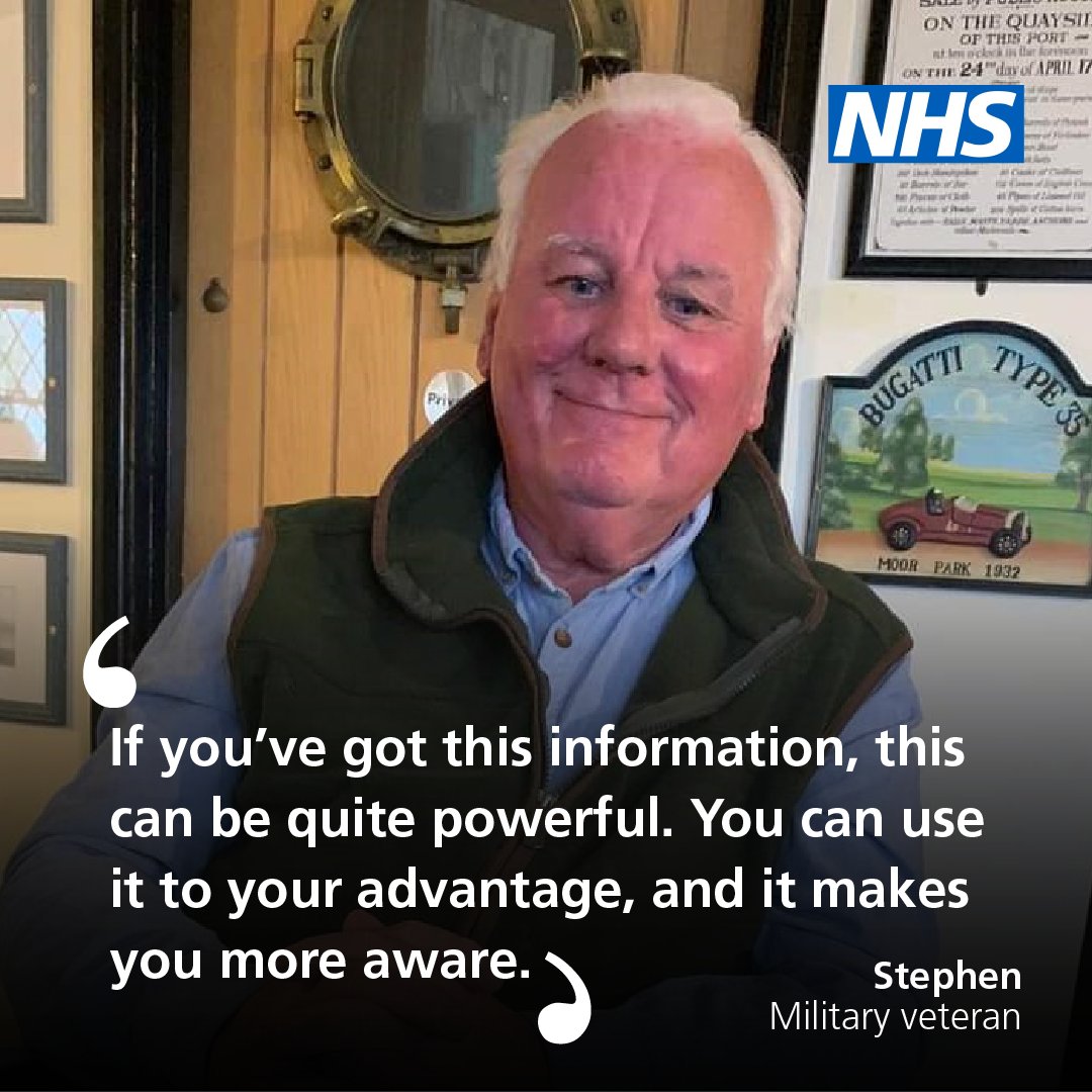 Stephen has a history of prostate cancer and is at increased risk of a hereditary heart condition. He manages his health using the NHS App to look at test results, order repeat prescriptions, and much more. Download your NHS App now. ➡️ nhs.uk/app