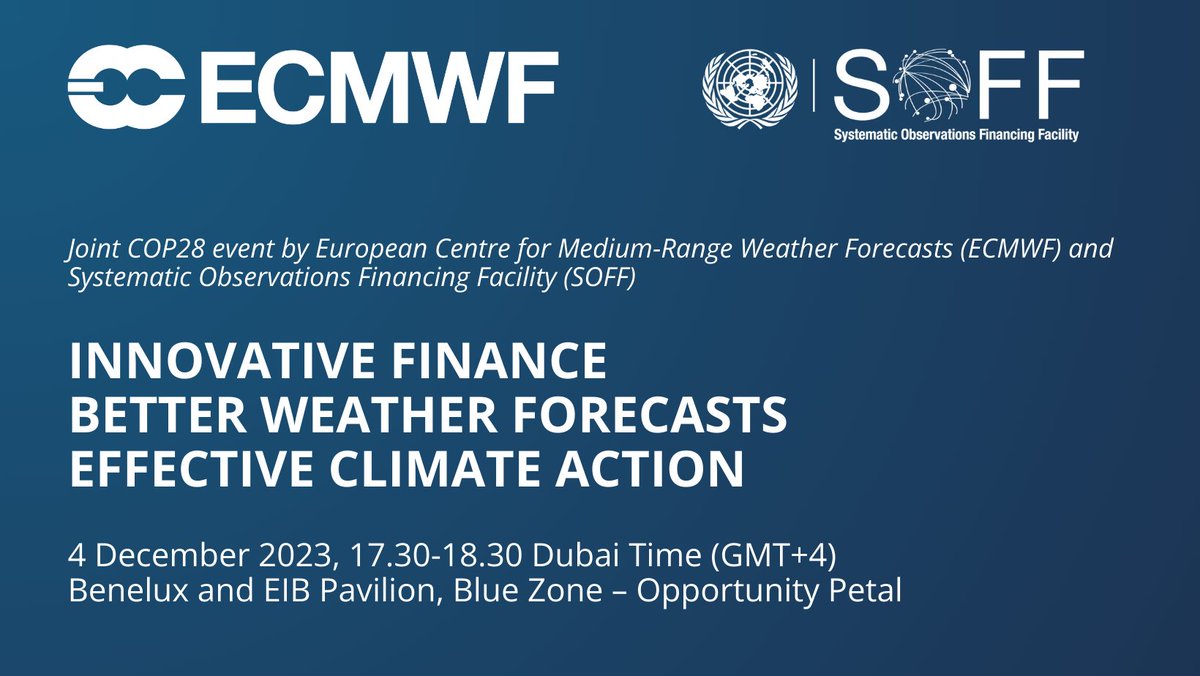 Today at #COP28, we co-host an event with @UN_SOFF. Our Director-General @FlorenceRabier and SOFF Director Markus Repnik will host a discussion about the importance of closing the basic observations gap in developing countries. Livestreamed from 1330 GMT➡️ youtube.com/watch?v=kc74TN…