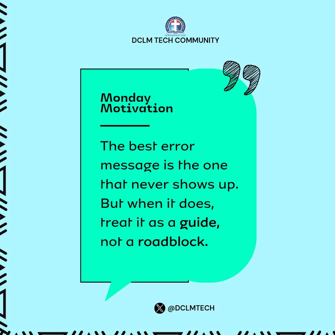 dclmtech's tweet photo. Dearest Community Member๐ค,
As you embark on this new week, remember: In everything you do, every problem encountered is a stepping stone to success. So, rediscover and aim for gold, just don't stop! ๐ช
Happy Monday! ๐๐ฅฐ๐คฉ
.
#dclmtech #DLconversations #MondayMotivation #monday https://t.co/FJw1ZTEGun