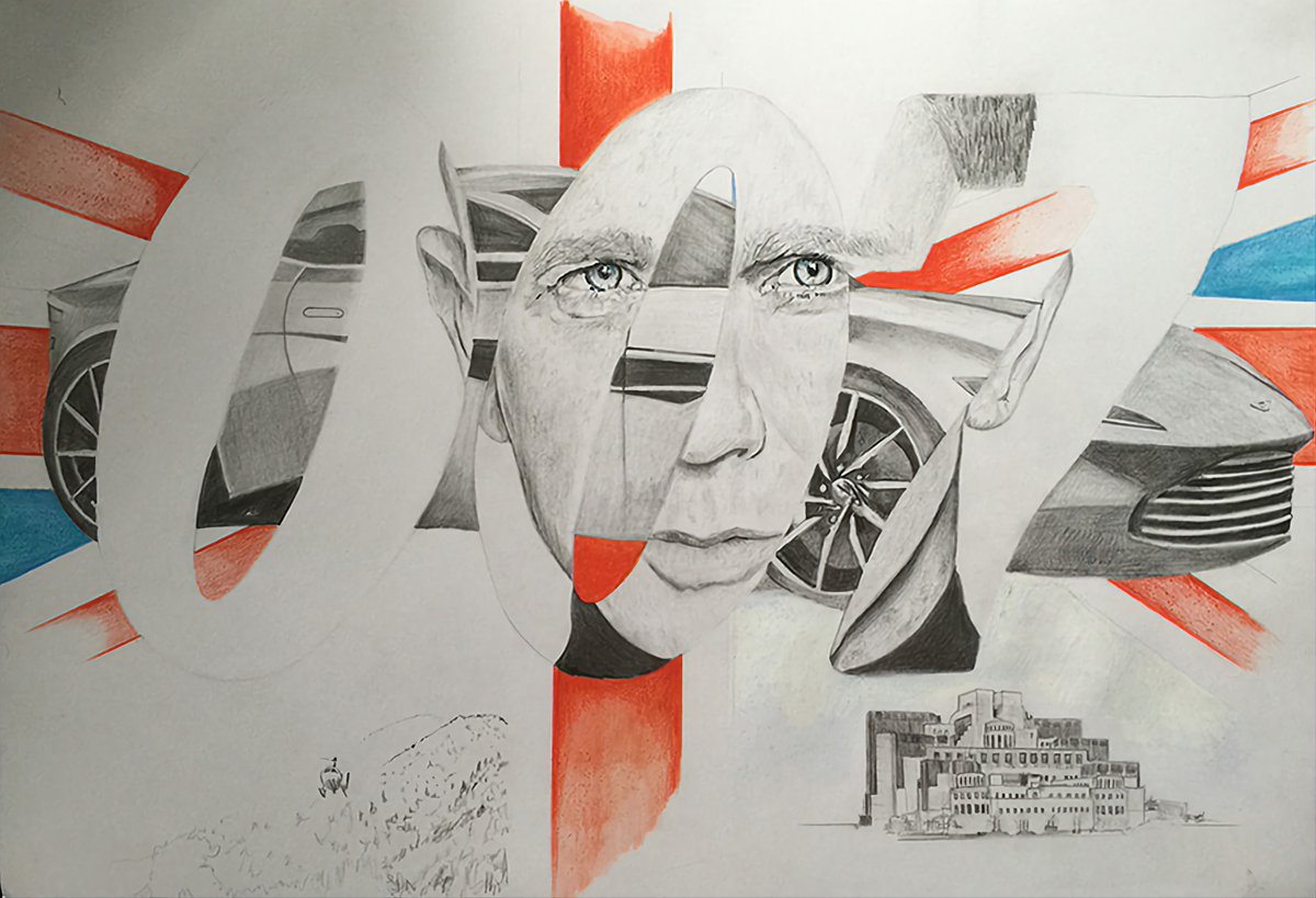 One of my earliest multi image artworks, using various 007 images, I tried to make a type of collage artwork with each image. Trying to get the face recognizable whilst missing 50% of it was a challenge. #James Bond #007 #artrtuk