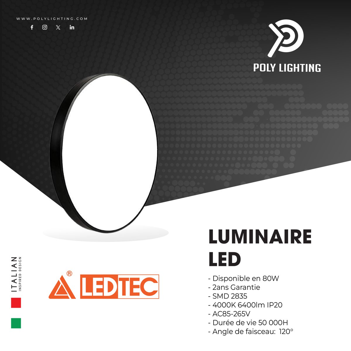 ▶️ LUMINAIRE ALUMINIUM SMD 80W
➡️➡️➡️polylighting.net/fr/luminaires-…
✅Pour toute demande de devis contactez nous par message privé ou rendez nous visite à nos showrooms Akouda et Tunis.
