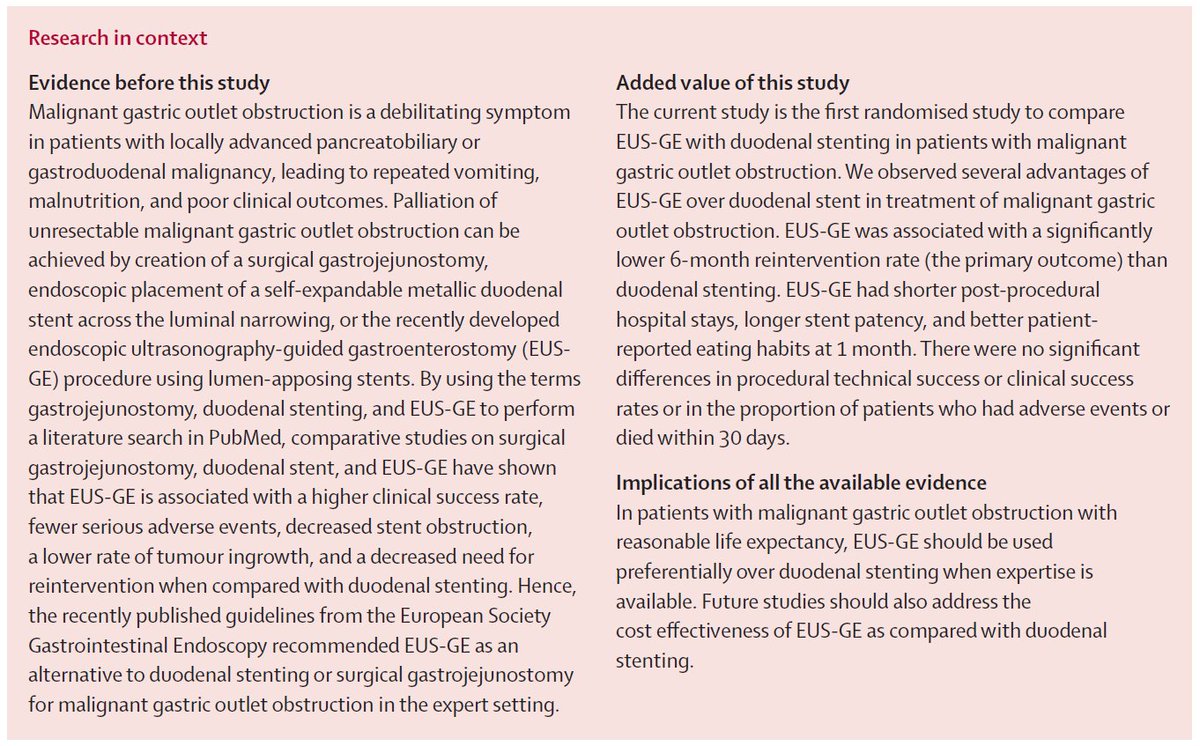 The Lancet Gastroenterology & Hepatology (@lancetgastrohep) on Twitter photo New research - <a href="/teoh_anthony/">Anthony Teoh</a> et al - Endoscopic ultrasonography-guided gastroenterostomy versus uncovered duodenal metal stenting for unresectable malignant gastric outlet obstruction (DRA-GOO): a multicentre RCT
thelancet.com/journals/langa…
#GITwitter #OncTwitter #Endoscopy New research - <a href="/teoh_anthony/">Anthony Teoh</a> et al - Endoscopic ultrasonography-guided gastroenterostomy versus uncovered duodenal metal stenting for unresectable malignant gastric outlet obstruction (DRA-GOO): a multicentre RCT
thelancet.com/journals/langa…
#GITwitter #OncTwitter #Endoscopy