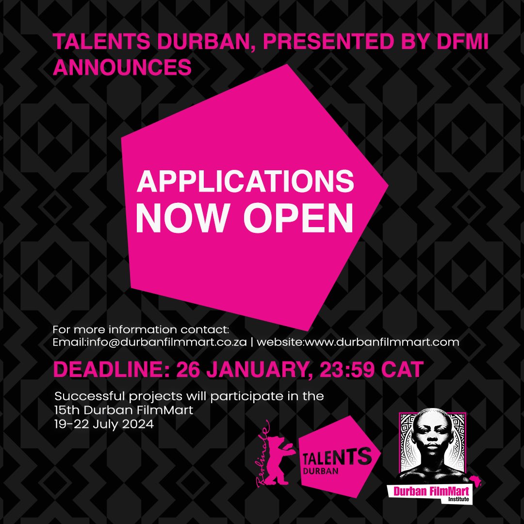 CALL FOR SUBMISSIONS!

The DFMI announces the opening of submissions for the 17th edition of <a href="/TalentsDurban/">Talents Durban</a>, a dynamic talent development programme in partnership with the Berlin International Film Festival.

Read more: durbanfilmmart.co.za/talents-durban…

#African #Filmmaking #cinema
