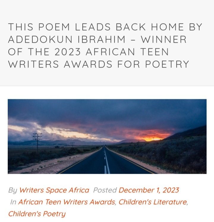 IbraaheemAde1's tweet photo. Glad to share my winning entry for the African Teen Writers Award. (Poetry) Take a moment to read this beautiful piece. Thank you! @AWC_2023
 https://t.co/V56smQEJiJ https://t.co/seHVN8x5kj