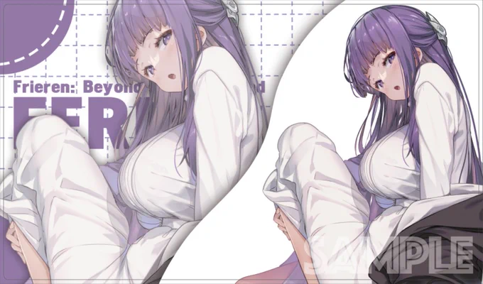 C103/エア冬コミ 新作発表⑦ フェルン の スリーブ(一部が光ってます) や プレイマット になります!  イラストレーターは Hong() 様です。    ※プレイマットはフルアート版と横版の2種類があります。