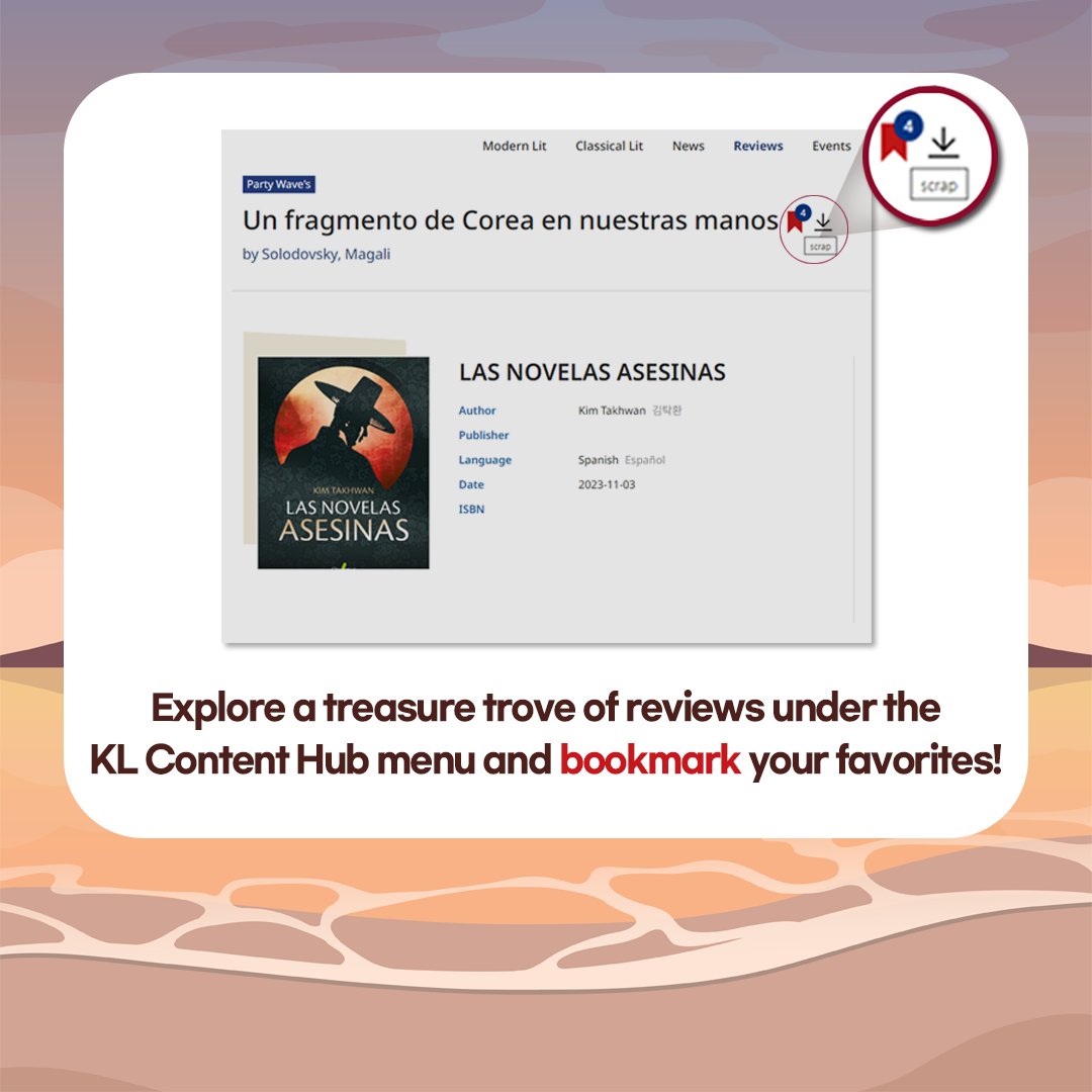 ltikorea's tweet image. 🌊 #KLWAVE Book Review Club #PartyWave is coming to an end.
✅Check out the reviews from Surfers in 6 different languages:#English #Indonesian #Polish #Spanish #Dutch #Arabic
Don't forget to bookmark🔖 and leave comment on your favorite reviews to show your respect for #Surfers !