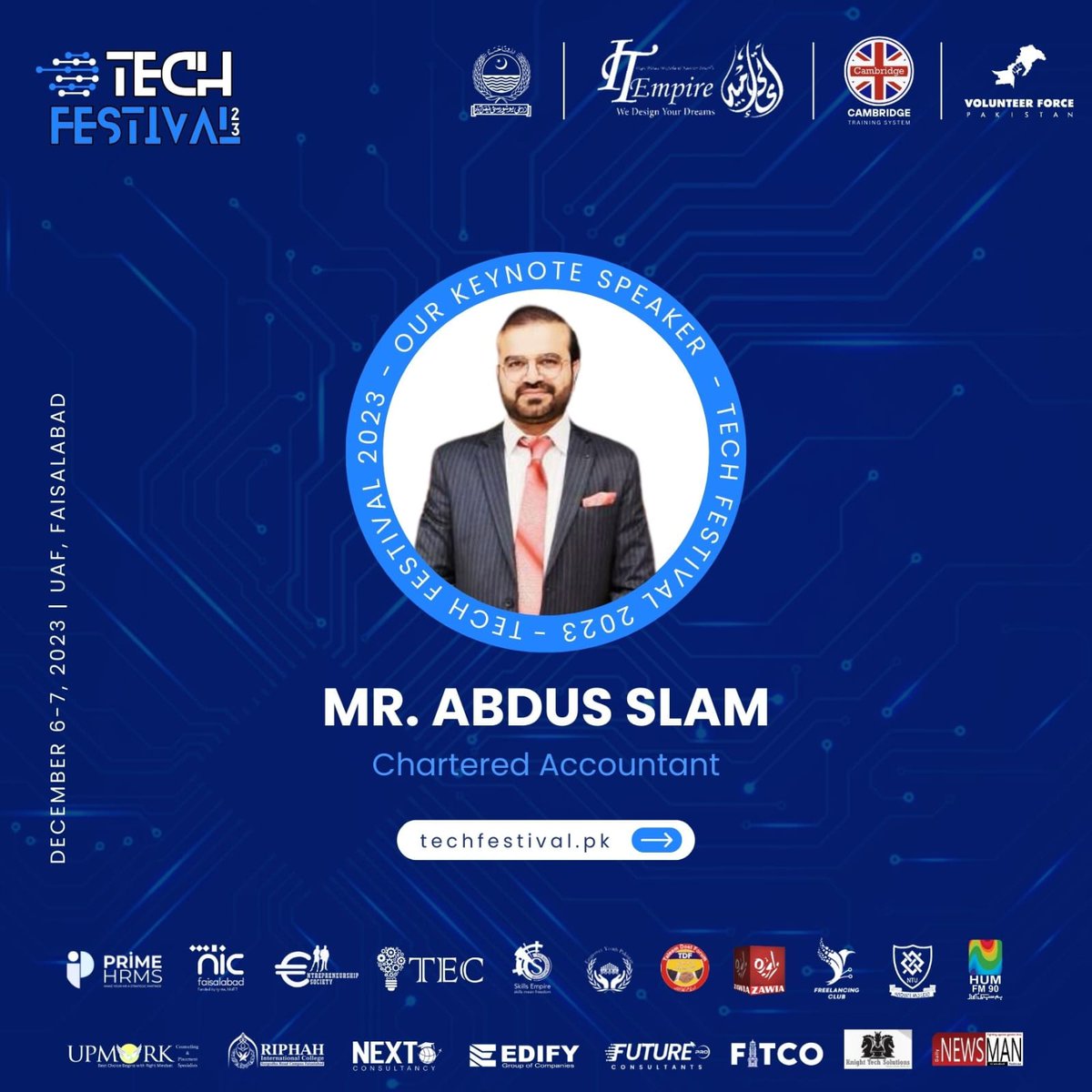TechFest23's tweet photo. Meet 𝐌𝐫. 𝐀𝐛𝐝𝐮𝐬 𝐒𝐚𝐥𝐚𝐦, featured as a 𝐊𝐞𝐲𝐧𝐨𝐭𝐞 𝐒𝐩𝐞𝐚𝐤𝐞𝐫 at #TechFestival. He is a known Chartered Accountant. Register yourself now‼️
➡️ Speakers
https://t.co/vxpRLXTKar
➡️ Participants
https://t.co/KQnBHb2qiq
➡️ Ambassadors
https://t.co/JFEgiW6Y1b https://t.co/e5Bpin4BNJ