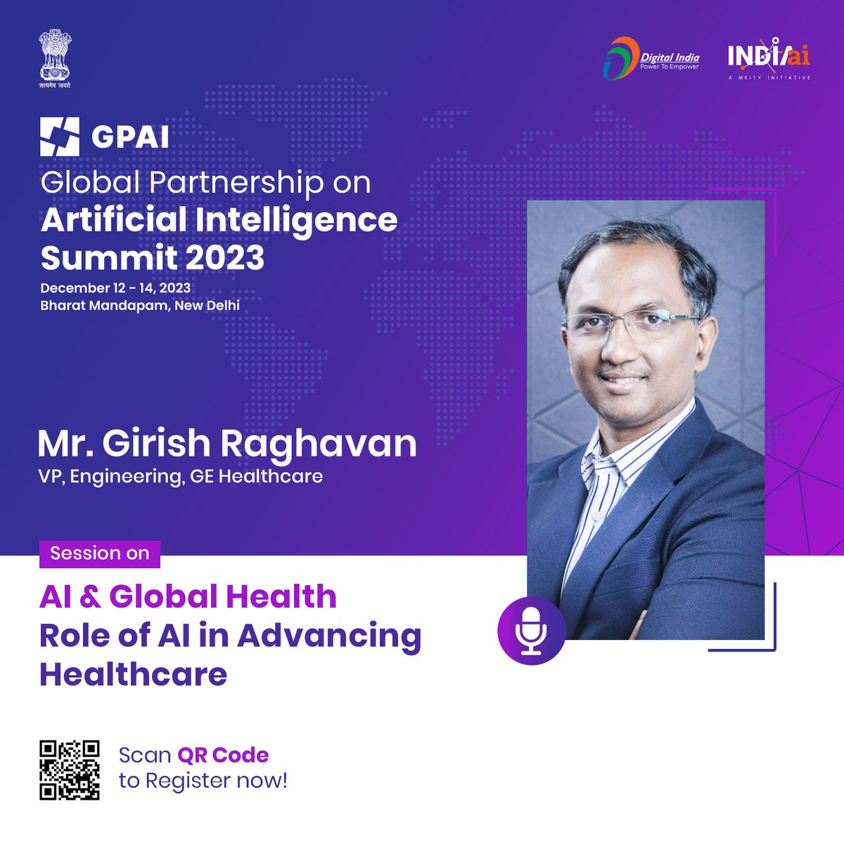 📢 Listen to Mr. Girish Raghavan speak about the importance of integrating AI to achieve better healthcare outcomes at the Session on AI &amp; Global Health – Role of AI in Advancing Healthcare at #GPAISummit2023. 

Register now at gpaidelhi2023.in
 
#GPAI2023 #GPAI_PMIA