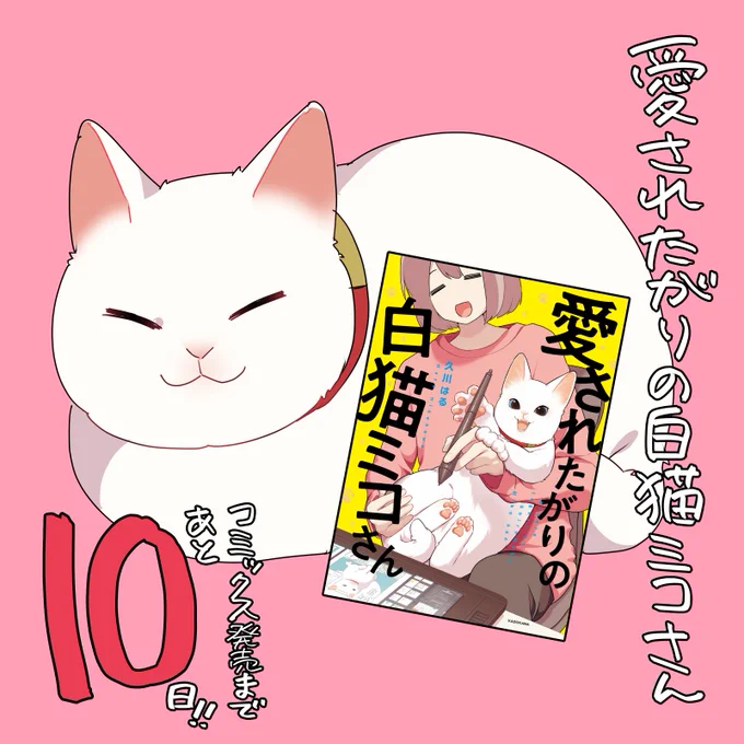 #愛されたがりの白猫ミコさん
コミックス発売まであと10日‼️
これからカウントダウンイラスト毎日上げていきますのでお楽しみに😺

購入は⬇️から‼️
https://t.co/946gcriaEO 