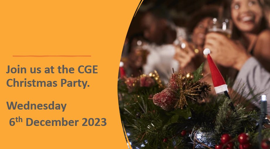 🎄CGE Christmas Party this week!🎄  

Join us for festive food, silly hats and great conversations.  

Wednesday 6th December 2023 
5.30 - 7.30pm GMT 
At the Gibson Hall, Downing Place URC, Cambridge CB2 3EL.  

RSVP: eventbrite.co.uk/e/cge-christma…