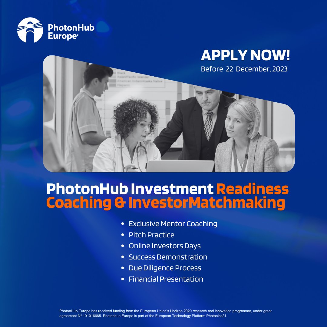 🚀 Calling all #photonics and #deeptech founders! Explore a pathway to funding through our coaching and investment programme. Pitch to investors in our investor days Apply now bit.ly/3SuUyau

#PhotonHubEurope  #PhotonicaPitch