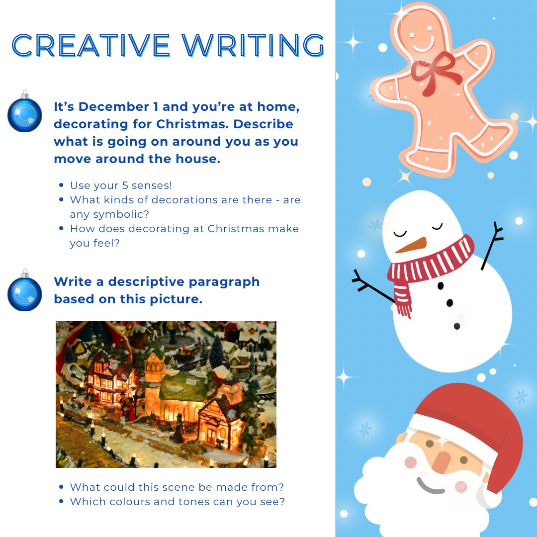 First_Exams's tweet photo. 1️⃣7+ Christmas Creative Writing Prompts!✏️

#christmas #advent #adventcalendar #christmaswithkids #whatsonlondon #kidswriting #readwithkids #kidsactivities #ChristmasTree #decorating #christmasdecorating #edutwitter #teachertwitter #sevenplus #tutoring #tutor #teachersoftwitter https://t.co/jivId21BQu