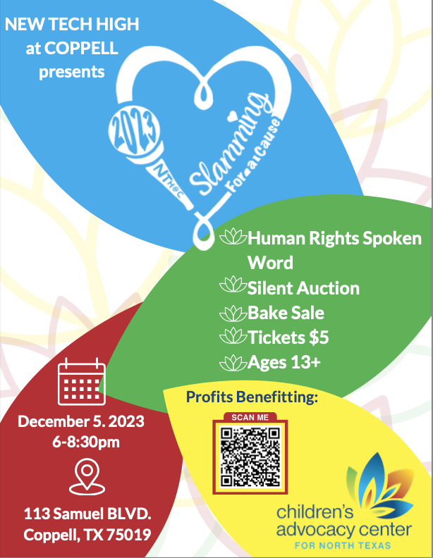 You are invited to join us for an incredible evening of Slam Poetry, bake sale, and silent auction raising funds benefitting The Children’s Advocacy Center for North Texas. We hope you are able to join us! #NTHCInnovate #CISDOurStory #CISDMissionPossible