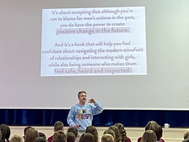 somervaleschool's tweet photo. A superb talk by author Alan Bissett this morning with our @Somervaleschool year 10 students.    His latest book “Lads: A Guide to Respect and Consent" was informative, engaging and important! 
@HatchetteKids  @mrbsemporium 

#DontBeThatGuy #wearesomervale https://t.co/FQhVIvZ1p7