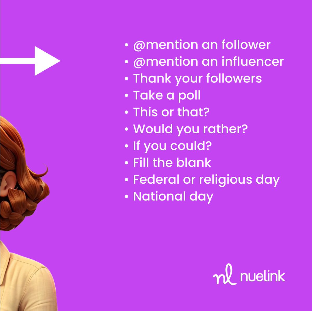 nuelinkapp's tweet photo. Stuck in content burnout? We've got you covered with 50 fresh and engaging social media post ideas. ๐ฃ๐
#contentmarketingideas #contentcreationideas https://t.co/iroYrFpjxN