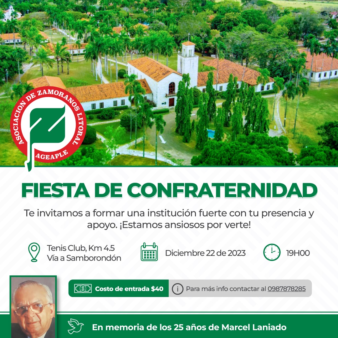Queridos Colegas, será un honor contar con su presencia en este evento que celebra la unión y el legado que compartimos como miembros de la Asociación de graduados del litoral ecuatoriano de la Universidad Zamorano.Confirmar la asistencia a nuestro número de whatsapp 098 787 8285