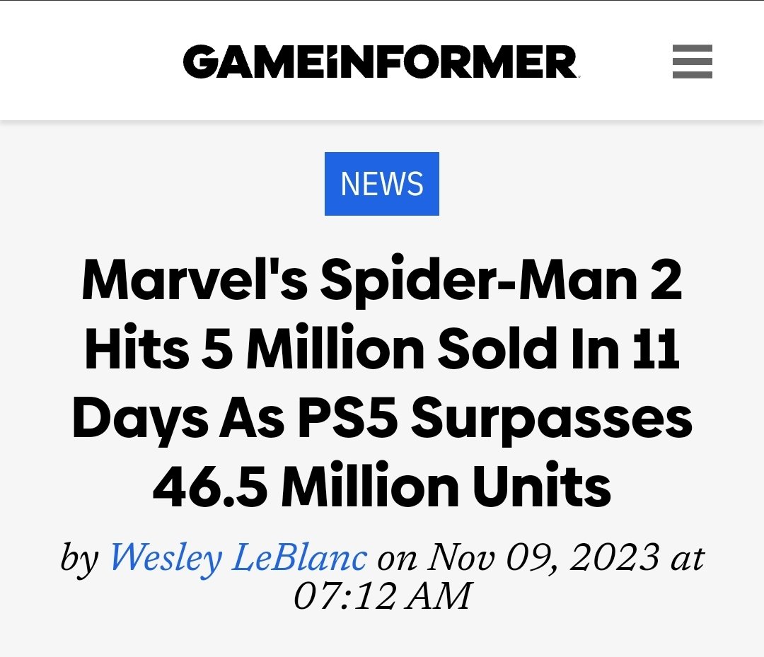 Marvel's Spider-Man 2 Hits 5 Million Sold In 11 Days As PS5 Surpasses 46.5  Million Units - Game Informer