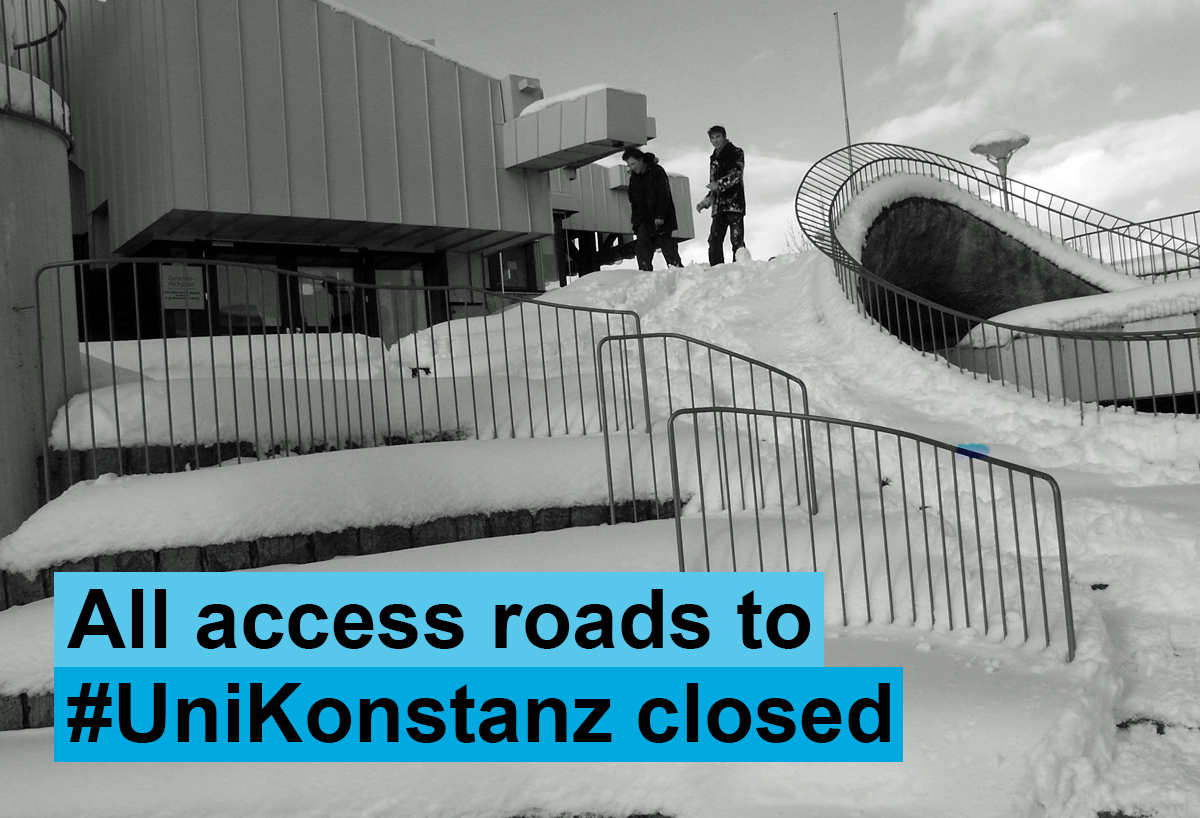 UniKonstanz's tweet photo. The access roads to #UniKonstanz (car, bus, bicycle) remain closed throughout Tuesday. Full update: https://t.co/FifAiN5OZe https://t.co/w3R8oPL5iJ